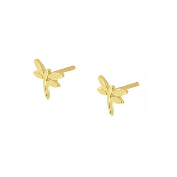 pendientes libelula en oro con fondo blanco